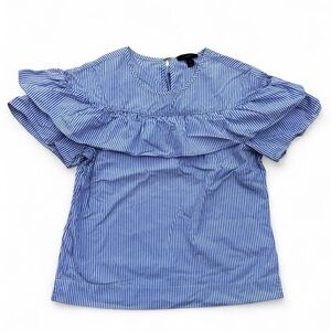 J. Crew Blue and White Striped Ruffled Top